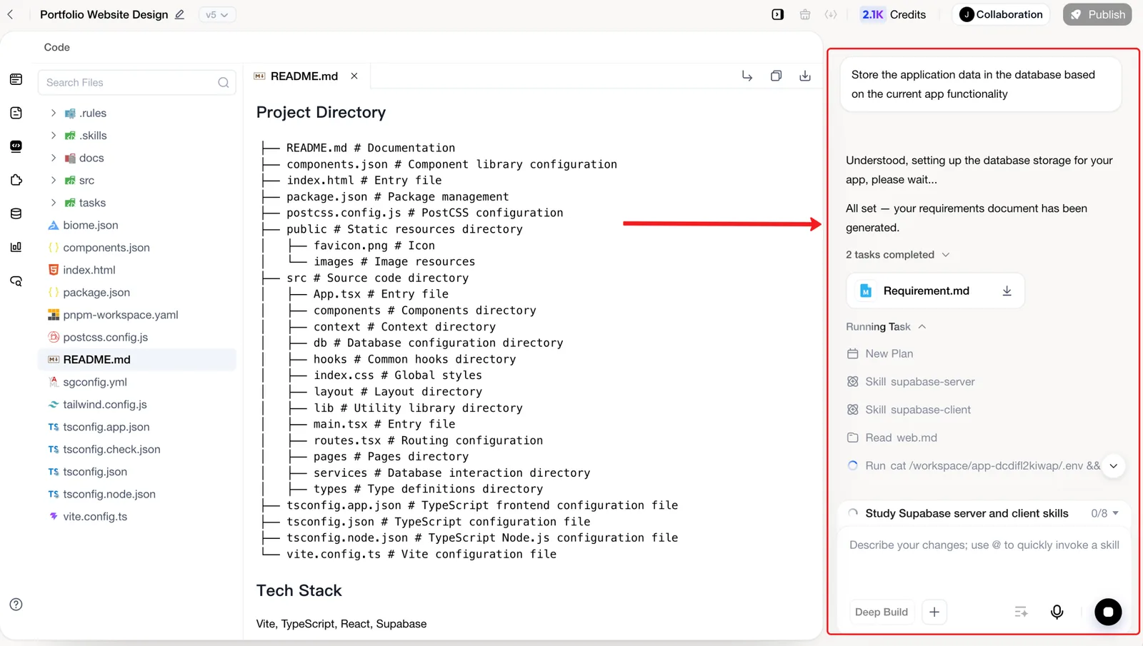 A MeDo project using chat to add database storage based on the current app functionality